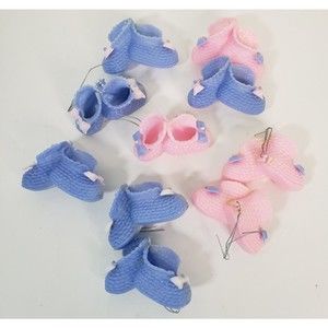 10 Vtg Hard Plastic Baby Booties Cake Decorations Floral Picks Baby Shower